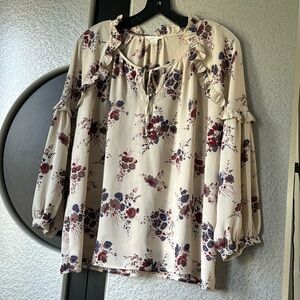 CASLON MISSES FLORAL TAN COLOR BLOUSE SIZE SMALL